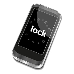 Image showing Text Lock. Security concept . Smartphone with web application icon on screen . Isolated on white