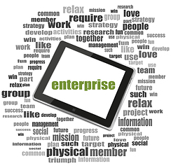 Image showing Text enterprise. Business concept . Tablet Pc. Word cloud collage