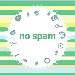 Image showing Text No spam. Security concept . Infographics icon set. Icons of maths, graphs, mail and so on.