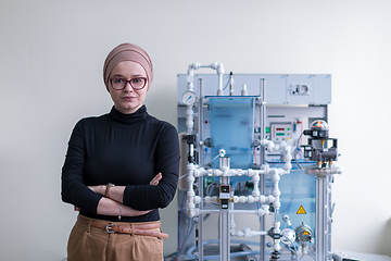 Image showing portrait of muslim female student in the electronic classroom