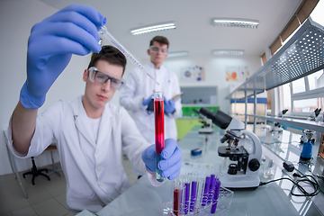 Image showing Group of young medical students doing research