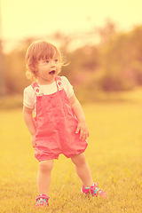 Image showing little girl spending time at backyard