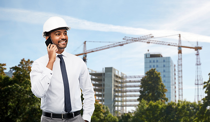 Image showing architect calls on smartphone at construction site