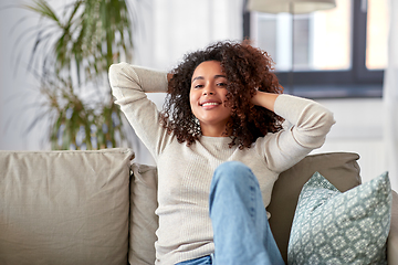 Image showing happy african american young woman at home