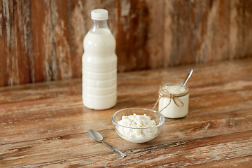 Image showing milk, cottage cheese and homemade yogurt