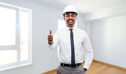 Image showing indian male architect in helmet showing thumbs up