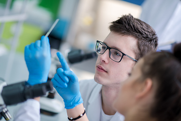 Image showing Group of young medical students doing research