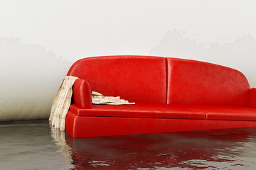 Image showing water damage red sofa