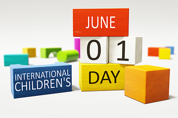 Image showing International Children\'s Day first of June with colorful buildin