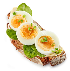 Image showing sandwich with spinach and boiled egg