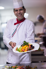 Image showing Chef showing a plate of tasty meal