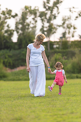 Image showing mother and little daughter playing at backyard