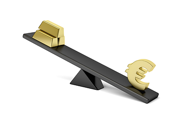 Image showing Euro sign and gold bars on seesaw