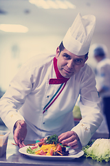 Image showing chef serving vegetable salad