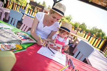 Image showing mom and little daughter drawing a colorful pictures