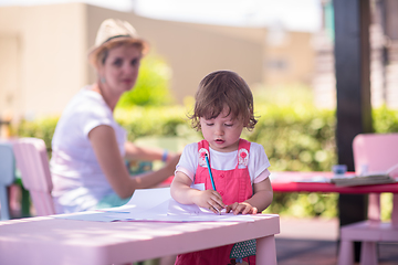 Image showing mom and little daughter drawing a colorful pictures