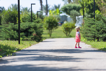 Image showing little girl runing in the summer Park