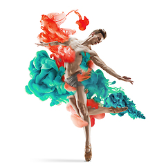 Image showing Creative collage formed by color dissolving in water with ballet dancer