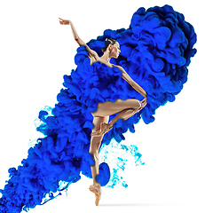 Image showing Creative collage formed by color dissolving in water with ballet dancer