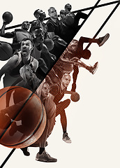 Image showing Creative collage of a basketball players in action