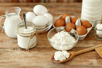 Image showing cottage cheese, yogurt, milk and chicken eggs