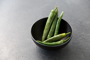 Image showing close up of green chili peppers in bowl