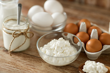 Image showing cottage cheese, yogurt, milk and chicken eggs