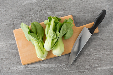 Image showing bok choy cabbage and knife on cutting board