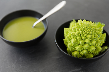 Image showing close up of romanesco broccoli cream soup in bowl