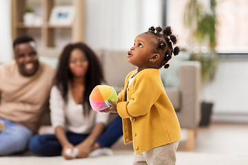 Image showing african american baby girl with ball at home