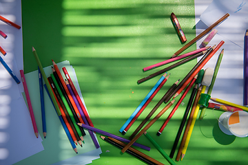 Image showing top view of pencil crayons colorful drawing set