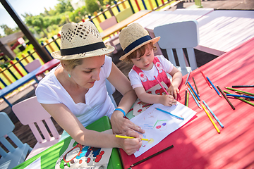 Image showing mom and little daughter drawing a colorful pictures