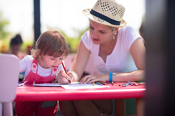 Image showing mom and little daughter drawing a colorful pictures