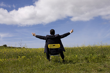 Image showing Businessman relaxing in the field