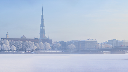 Image showing Winter skyline of Latvian capital Riga Old town