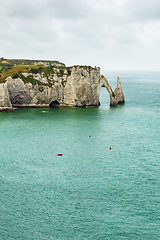 Image showing Panorama of natural chalk cliffs of Etretat