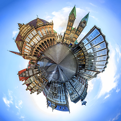 Image showing Tiny planet with Skyline of Bremen main market square, Germany