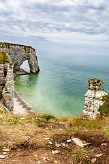 Image showing View of natural chalk cliffs of Etretat