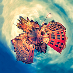 Image showing Tiny planet of Wroclaw Market Square with Town Hall during sunset Poland, Europe