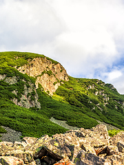 Image showing Polish Tatra mountains summer landscape with blue sky and white clouds.