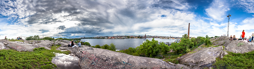 Image showing Panoramic Stockholm skyline view from Skinnarviksberget rock