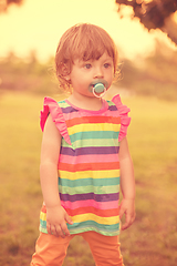 Image showing little girl spending time at backyard