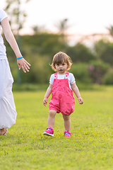 Image showing mother and little daughter playing at backyard