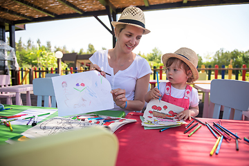 Image showing mom and little daughter drawing a colorful pictures