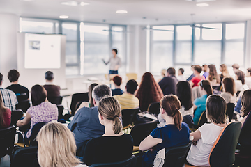 Image showing Speaker giving presentation on business conference.