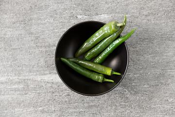 Image showing close up of green chili peppers in bowl