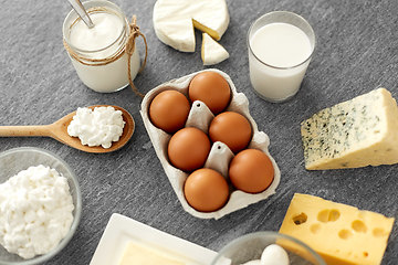 Image showing milk, yogurt, eggs, cottage cheese and butter