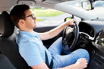 Image showing man or driver in glasses driving car in summer