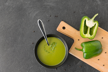 Image showing green pepper or paprika cream soup in bowl