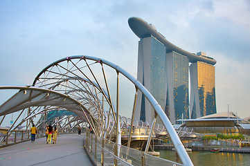 Image showing  Helix bridge and Marina Bay. Singapore
